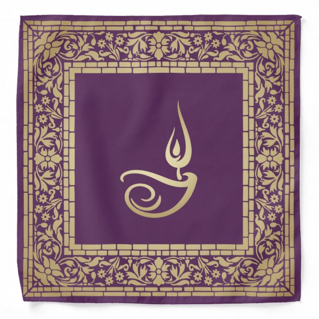 Elegant Festive Diwali Design Gold and Dark Violet Bandana (Front)
