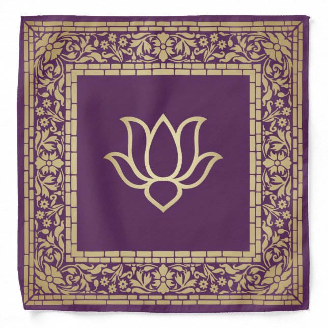 Elegant Festive Diwali Design Gold and Dark Violet Bandana (Front)