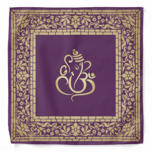 Elegant Festive Diwali Design Gold and Dark Violet Bandana