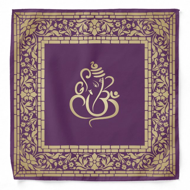 Elegant Festive Diwali Design Gold and Dark Violet Bandana (Front)