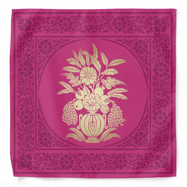 Elegant Festive Diwali Design Gold-Pink-Purple Bandana (Front)