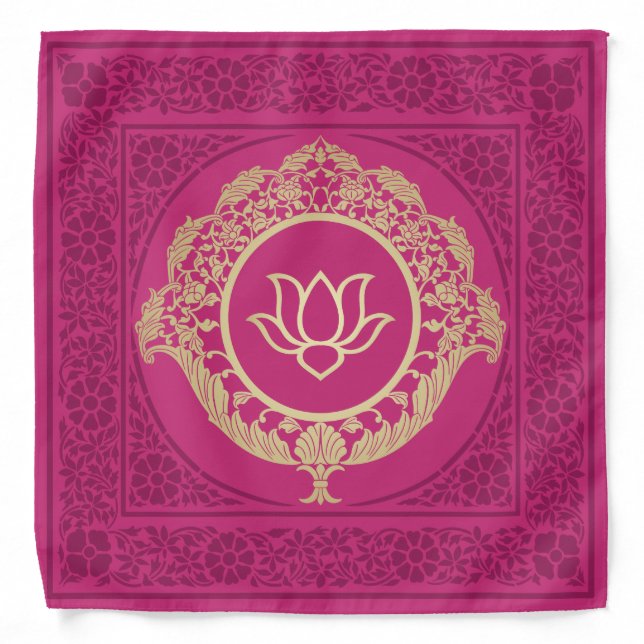 Elegant Festive Diwali Design Gold-Pink-Purple Bandana (Front)
