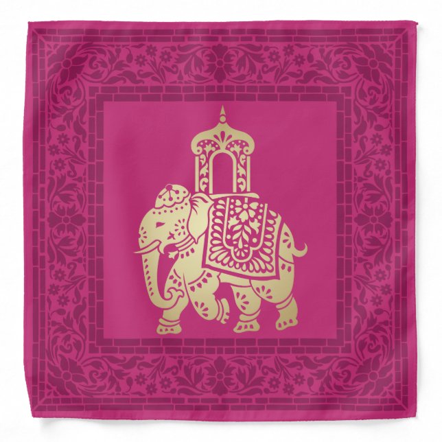 Elegant Festive Diwali Design Gold-Pink-Purple Bandana (Front)