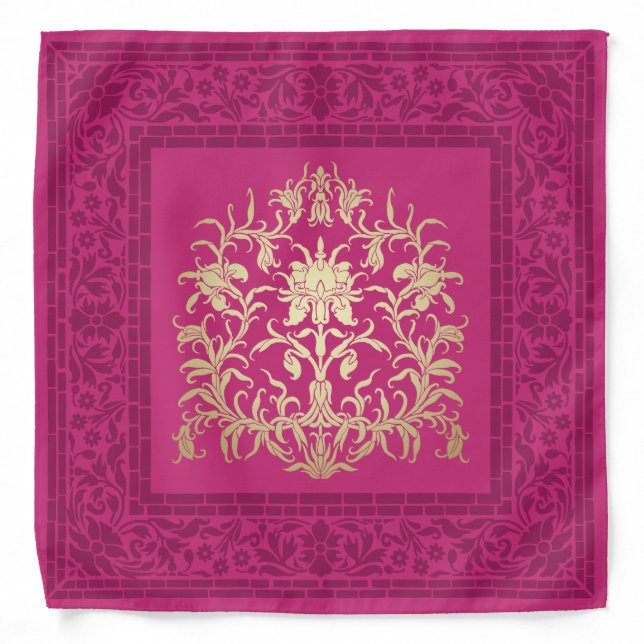 Elegant Festive Diwali Design Gold-Pink-Purple Bandana (Front)
