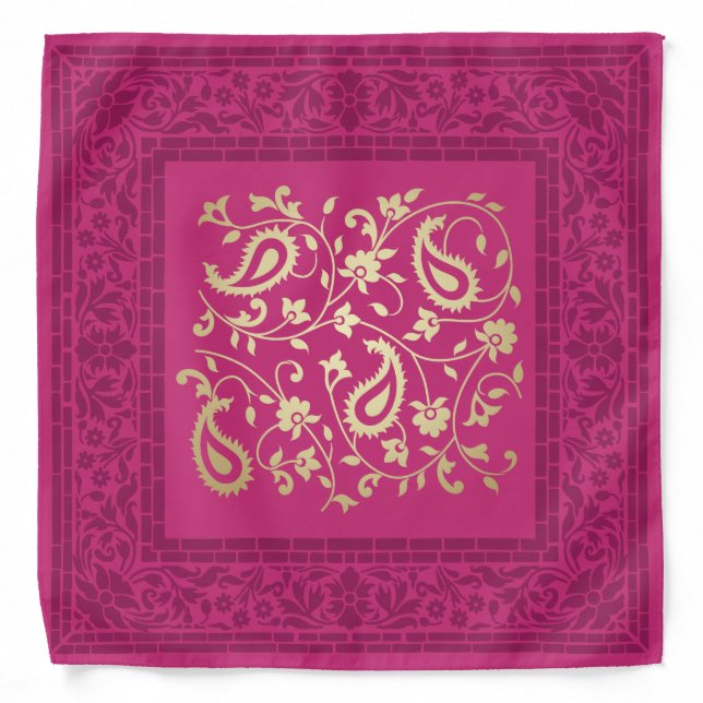 Elegant Festive Diwali Design Gold-Pink-Purple Bandana (Front)