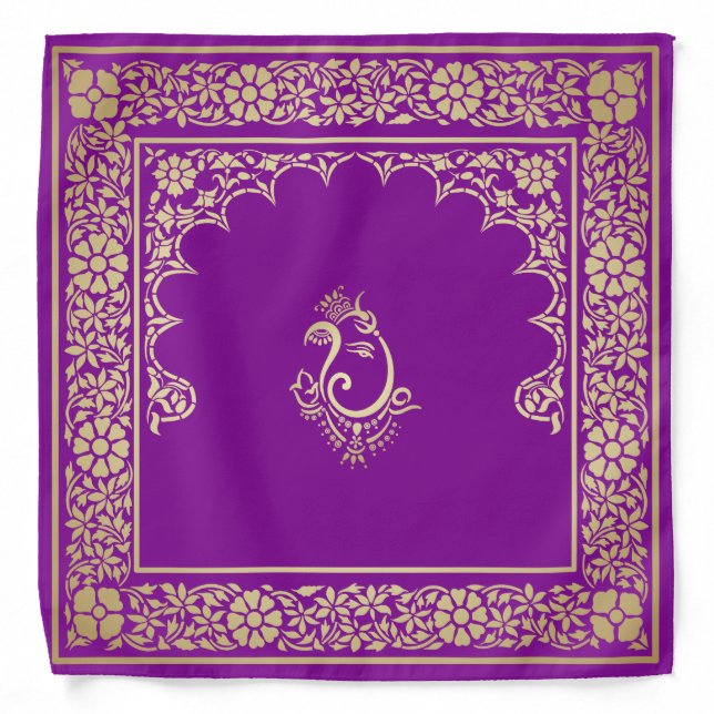 Elegant Festive Diwali Design Gold-Purple Bandana (Front)