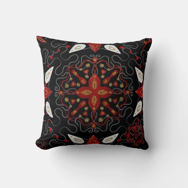 Elegant, festive feel symmetrical floral pattern throw pillow (Front)
