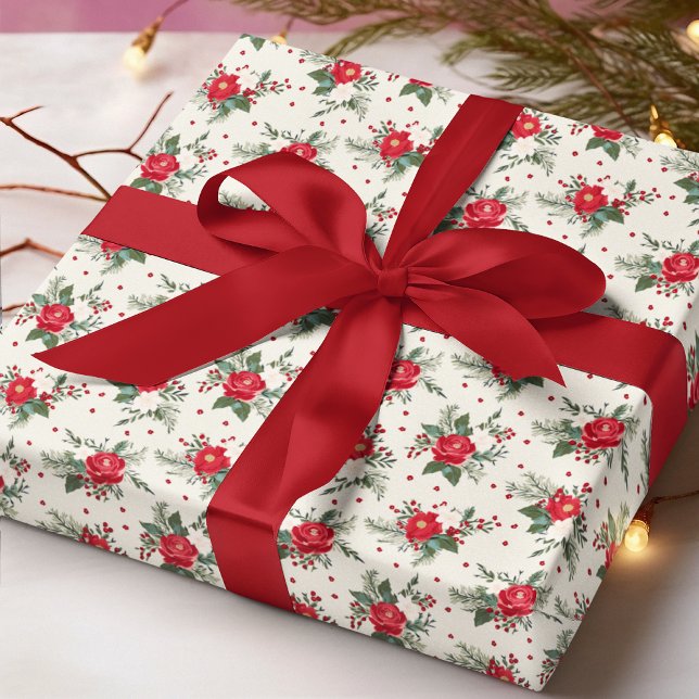 Elegant Festive Floral Christmas Holiday Wrapping Paper (Creator Uploaded)
