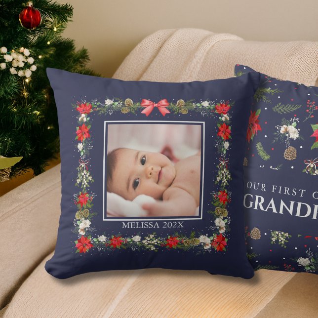 Elegant  Festive Floral First Christmas   Throw Pillow (Creator Uploaded)