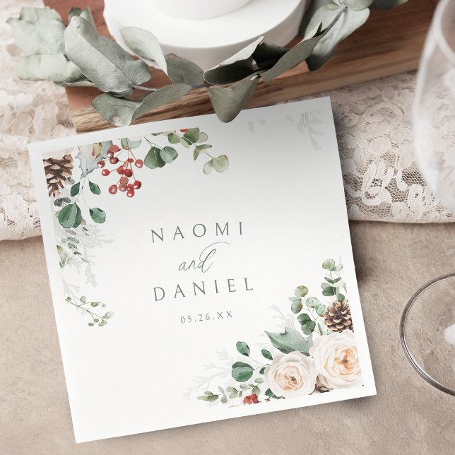 Elegant Festive Floral Holiday Winter Wedding  Napkins (Elegant Festive Floral Holiday Winter Wedding Napkins)