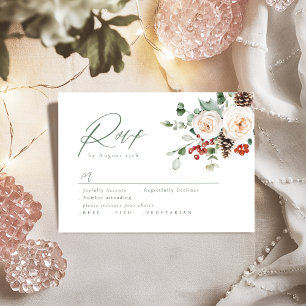 Elegant Festive Floral Holiday Winter Wedding RSVP Card