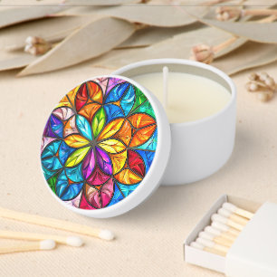 Elegant Festive Floral Mandala Pattern on White Mini Candle Favors
