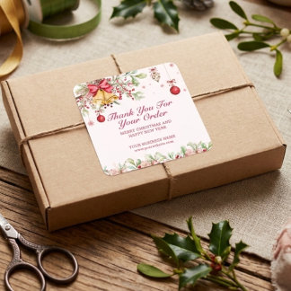 Elegant Festive Floral Merry Christmas Thank You Square Sticker