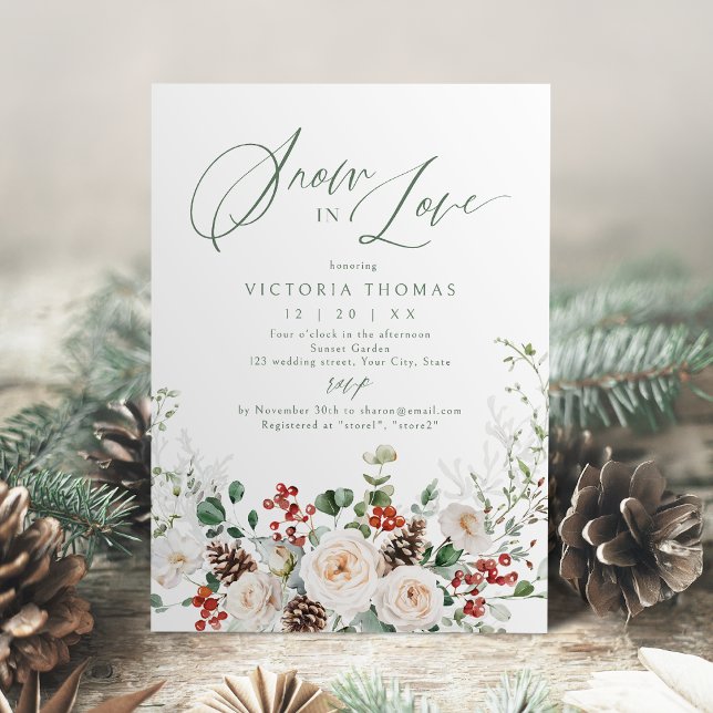 Elegant Festive Floral Snow in Love Bridal Shower Invitation (Elegant Festive Floral Snow in Love Bridal Shower Invitation)