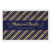 Elegant Festive Foliage Merry and Bright Holiday Acrylic Tray