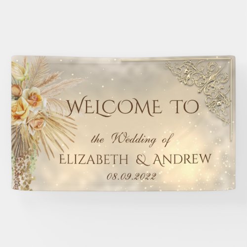 Elegant Festive Gold Boho Flowers  Wedding  Banner
