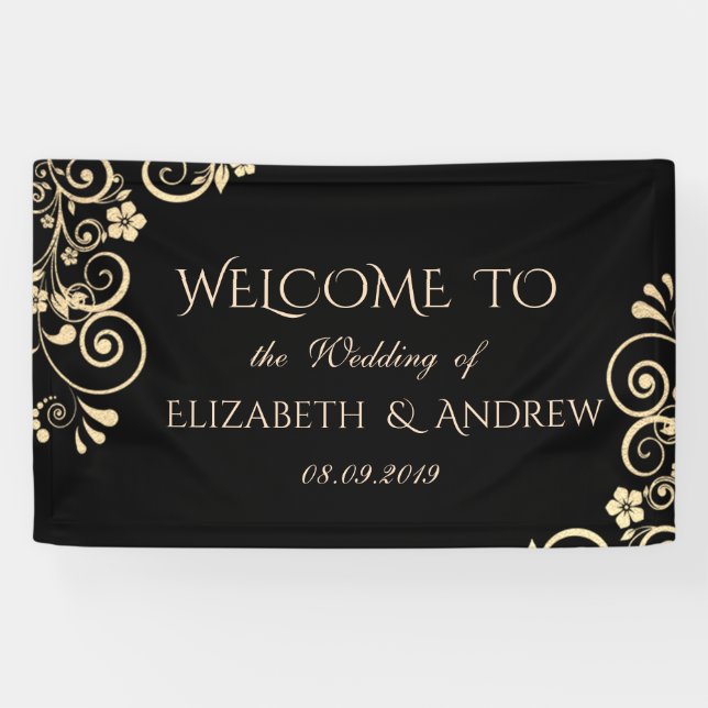 Elegant Festive  Gold Flowers  Wedding Banner (Horizontal)
