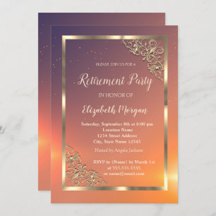 Elegant Festive Gold Frame Retirement Invitation