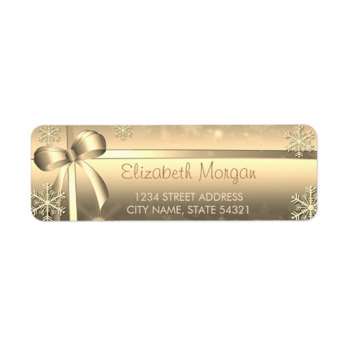 Elegant Festive Gold Snowflakes Bow Label