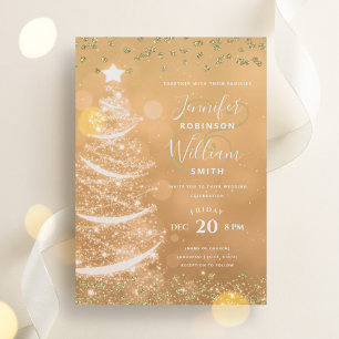 Elegant Festive Gold Wedding Xmas Tree Invitation