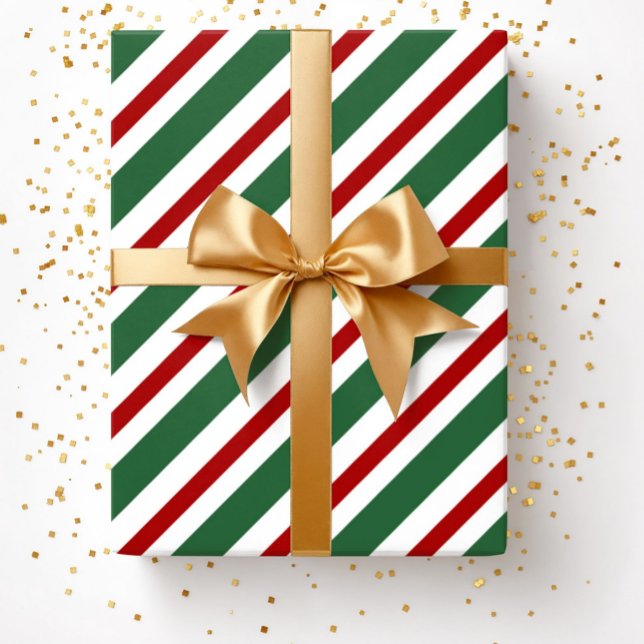 Elegant Festive Green Red Stripes Christmas Wrapping Paper (Christmas Green Red White Stripes Pattern Wrapping Paper)