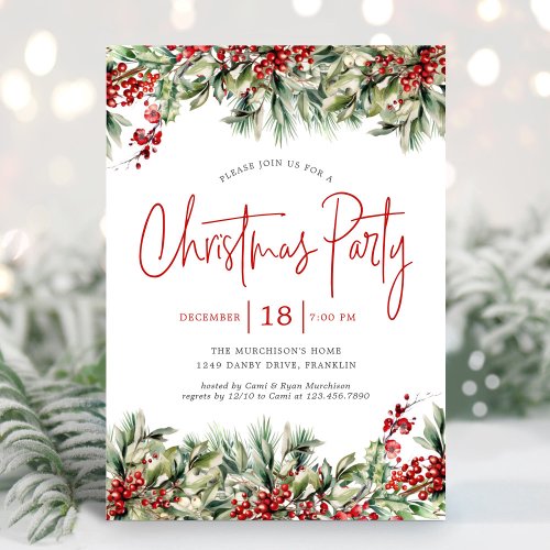 Elegant Festive Greenery Holiday Party Invitation