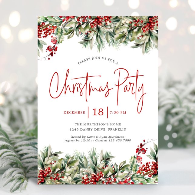 Elegant Festive Greenery Holiday Party Invitation (Creator Uploaded)