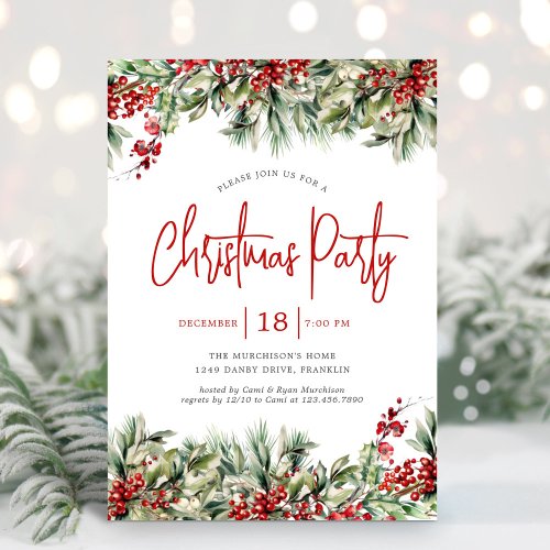 Elegant Festive Greenery Holiday Party Invitation