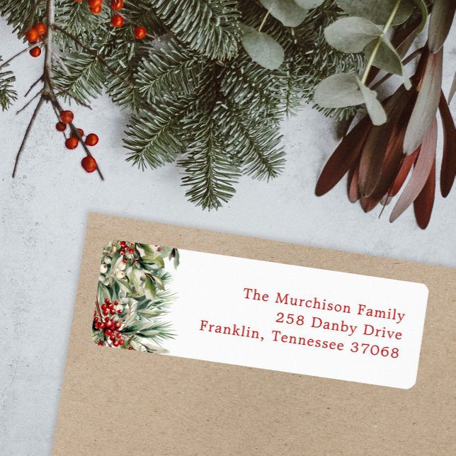 Elegant Festive Greenery Holiday Return Address Label (Creator Uploaded)