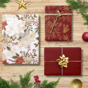 Elegant Festive Holiday Floral Poinsettia Wrapping Paper Sheets