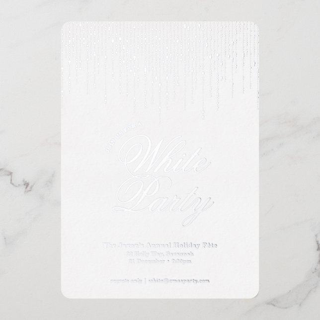 Elegant Festive Holiday White Party Foil Invitation (Front)