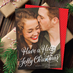 Elegant Festive Holly Jolly Christmas Script Photo Holiday Card