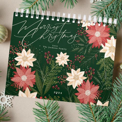 Elegant Festive Merry Christmas Poinsettia Holiday Calendar