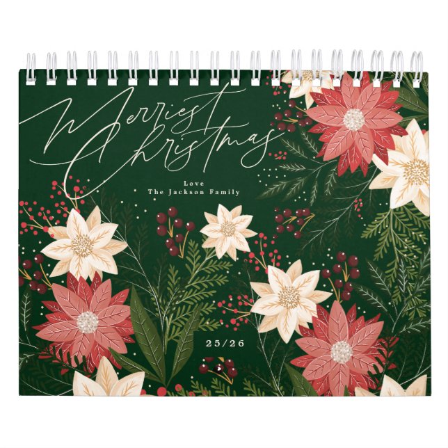 Elegant Festive Merry Christmas Poinsettia Holiday Calendar (Cover)