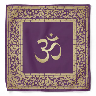 Elegant Festive OM Symbol Gold and Dark Violet Bandana