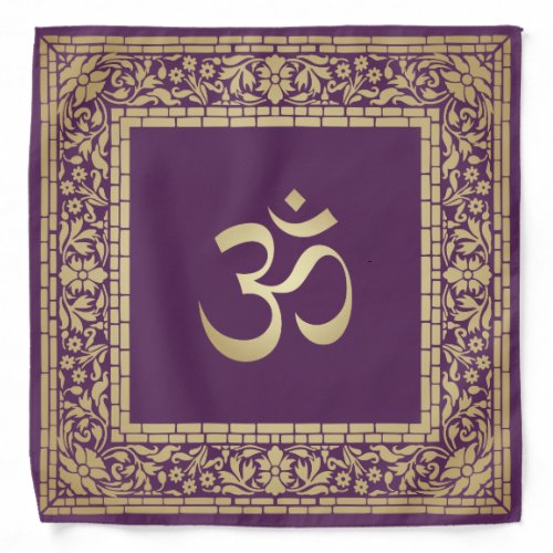 Elegant Festive OM Symbol Gold and Dark Violet Bandana