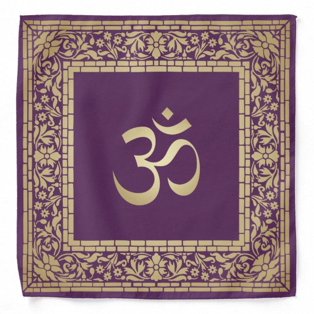 Elegant Festive OM Symbol Gold and Dark Violet Bandana (Front)