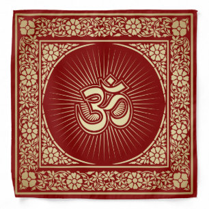 Elegant Festive OM Symbol Gold and Maroon Bandana