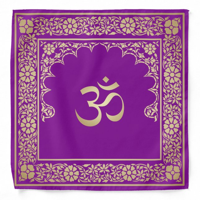 Elegant Festive OM Symbol Gold-Purple Bandana (Front)