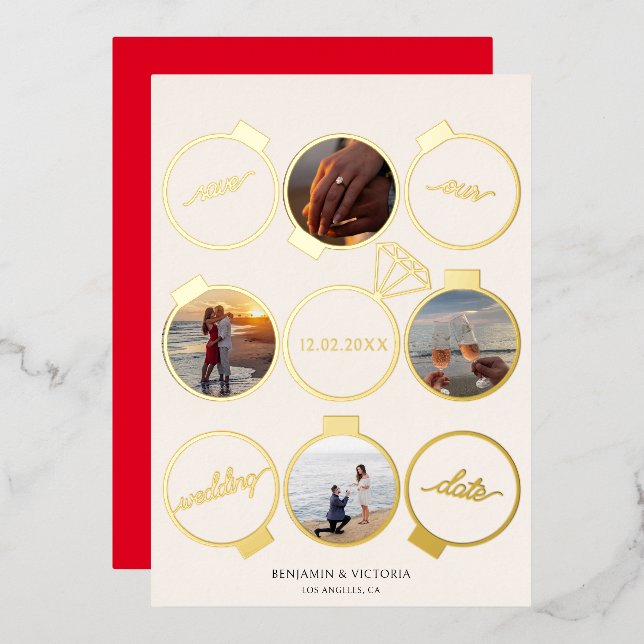 Elegant Festive Ornaments Holiday Save the Date Foil Invitation (Front/Back)