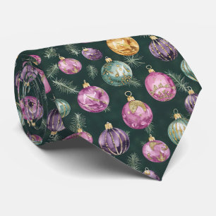 Elegant Festive Pink Christmas Baubles Pattern Neck Tie