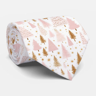 Elegant Festive Pink Christmas Trees Pattern Neck Tie