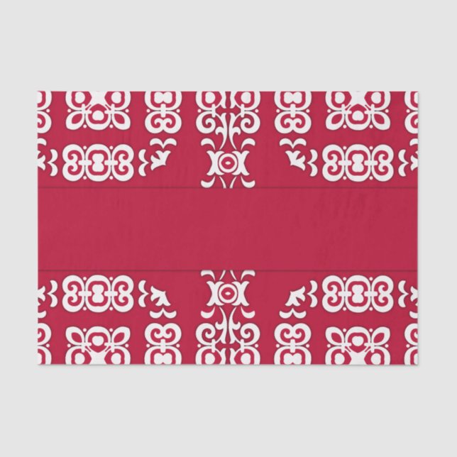 Elegant Festive Red and White Damask Pattern Tissue Paper (Front)