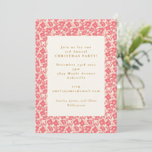 Elegant Festive Red Floral Christmas Holiday Party Invitation