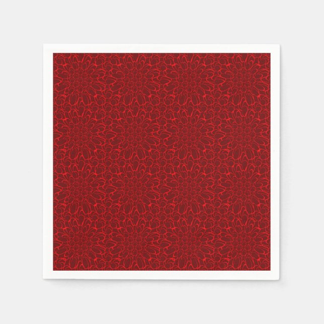 Elegant festive red floral pattern napkins (Front)