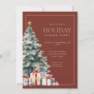 Elegant Festive Red Gold Holiday Dinner Party Invitation