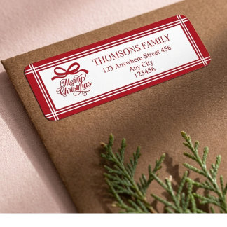 Elegant Festive Red Merry Christmas Family Name Label