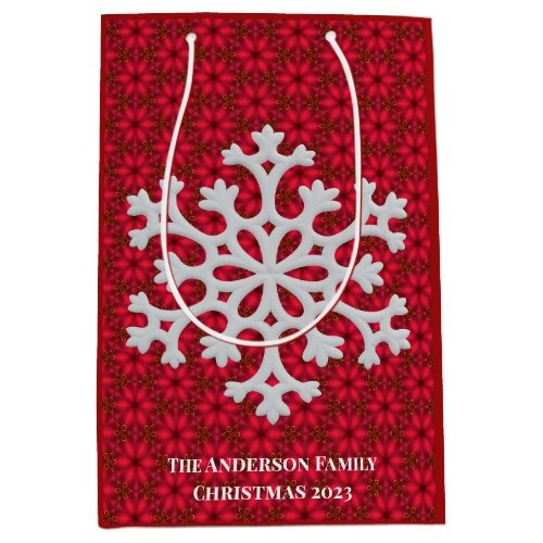 Elegant Festive Red Snowflake Medium Gift Bag