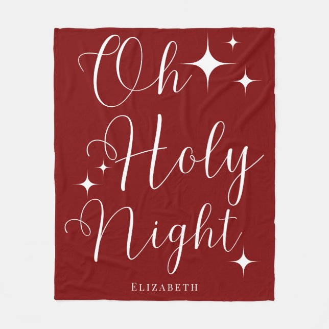 Elegant Festive Red White Personalized Christmas  Fleece Blanket (Front)