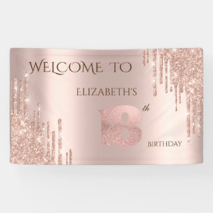 Elegant Festive Rose Gold Drips Birthday Banner